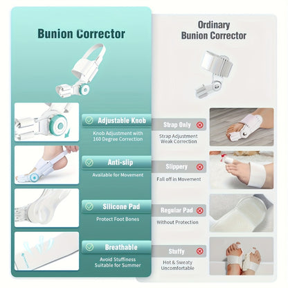 Bunion Corrector for Men and Women Adjustable Knob Splint Brace with Non-Slip Heel Strap Fits Left and Right Foot Hallux Valgus Toe Straightener Orthopedic Bunion Relief Device