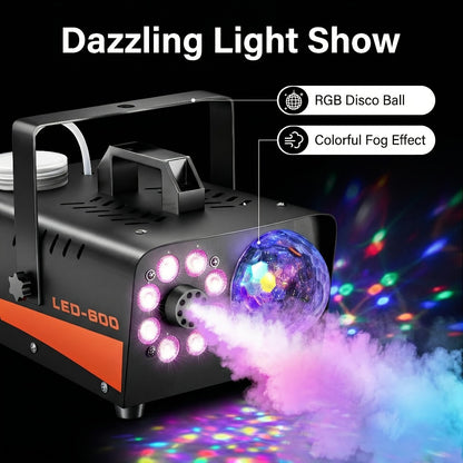 Fog Machine 600W with Disco Ball LED Lights | 3000 CFM Smoke Machine with 13 Colorful LED Effects & Wireless Remote | Party Fog Machine for Halloween, Wedding, DJ Stage, Indoor Events & Nightclub