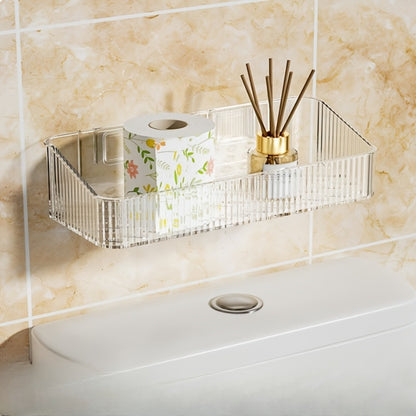 Wall Mounted Bathroom Shelf Storage Rack Organizer - Plastic Hanging Tray Basket Shampoo Shower Gel Holder | Gray Amber Green | Bathroom Storage and Organization Accessories