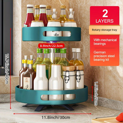 Rotating Spice Rack Double Layer Stainless Steel Countertop Corner Seasoning Storage Organizer for Kitchen Pantry Cabinet Green Silver White Black