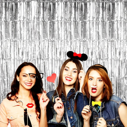 Tinsel Foil Backdrop 6 Packs Metallic Glitter Tassel Curtain – Silver Laser Rain Streamer for Party Photo Booth Birthday Wedding Holiday Doorway Decoration