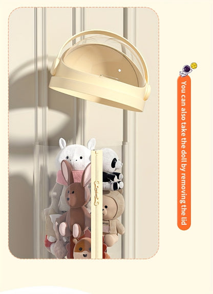 Stuffed Animal Storage Bin Transparent Cylindrical with Zipper – Large Plush Toy Organizer for Kids Bedroom Living Room – Clear Doll Storage Bag Easy Assembly