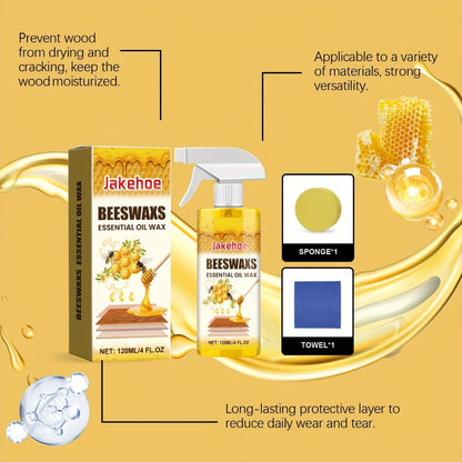 Wood Floor Beeswax Care Spray 4oz Hardwood Floor Cleaner Polish Scratch Repair 3-in-1 Aromatherapy Scent with Sponge and Towel for Hardwood Laminate Parquet
