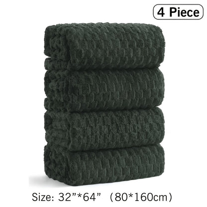 Oversized Bath Towel Set 800GSM 32x64 Inch Extra Large Microfiber - Ultra Soft Quick Dry Striped Spa Grade | Single or 4pcs Random Color | Beige White Light Blue Dark Gray | Modern Coastal Home Gift