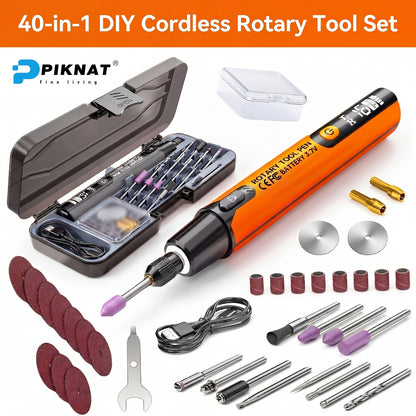 Rotary Tool Kit Cordless 40-in-1 6-Speed 16000RPM Electric Handheld Grinder with LCD Display LED Light for Engraving Grinding Polishing Drilling Carving DIY