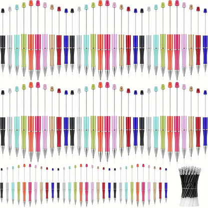 Beadable Pens Bulk 40/60pcs, DIY Bead Ballpoint Pens with Black Ink Shaft, Assorted Random Colors for DIY Crafts, School Office Teachers Bridal Shower Graduation Gifts