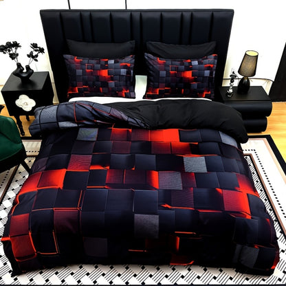 Duvet Cover Set 3 Piece Plaid Digital Print Polyester Bedding All Season Twin Full Queen King Size with Pillowcases Purple Blue Red