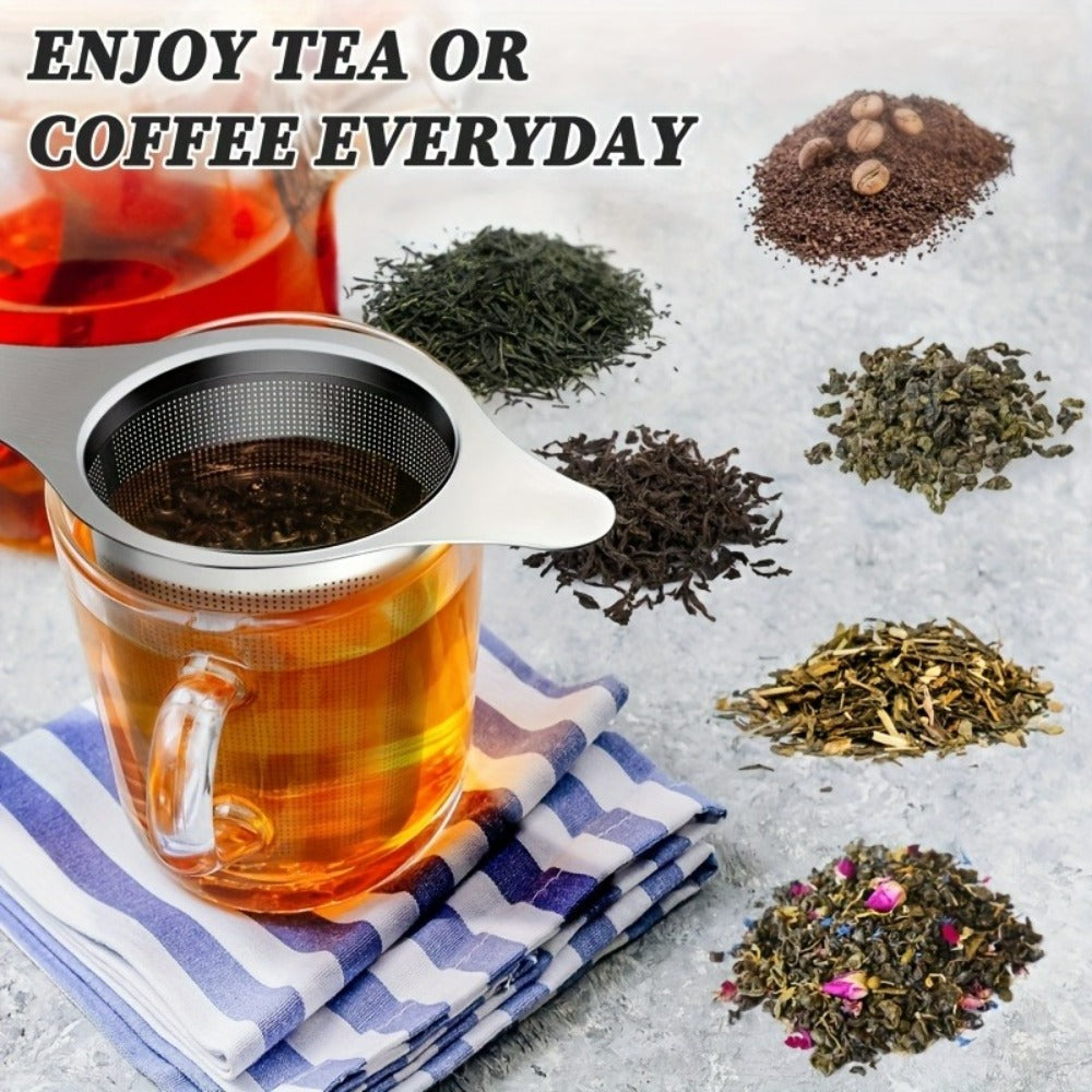Stainless Steel Tea Strainer Set of 4 with Lid – Fine Mesh Tea Infuser with Dual Handles for Loose Leaf Tea, Herbs & Spices – Ergonomic Grip, Durable & Easy to Clean
