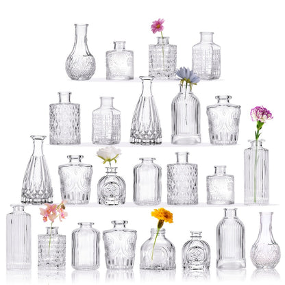 Mini Clear Bud Vases Bulk Set 12/30/43/52pcs – Small Glass-Look Flower Vases for Wedding Centerpieces, Birthday Party, Anniversary, Home Table Decor, Multiple Sizes