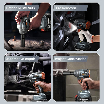 Electric Ratchet Wrench Set 3/8 Inch with 400Nm Impact Wrench - Variable Speed Trigger Batteries Fast Charger 1/4 Inch Adapter Cordless Power Tool Kit | Automotive Home Repair DIY