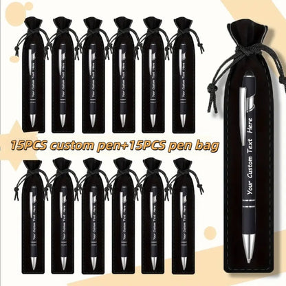 Custom Ballpoint Pens with Pencil Pouch Bulk Set – Personalized Ballpoint Pen Pack for Corporate Gifts, School Supplies, Office Promotions | 20/30/80 PCS Customized Pen & Bag Bundle