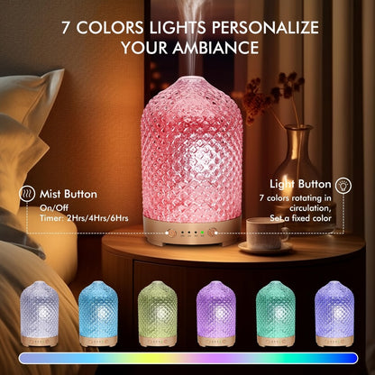 Essential Oil Diffuser Aromatherapy Humidifier with 7 Color LED Lights, Whisper-Quiet Operation, Auto Timer & Shut-Off, Cool Mist for Bedroom, Office, Yoga, Sleep — 200ml & 6.76oz Options