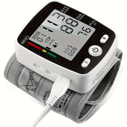Wrist Blood Pressure Monitor - Digital BP Monitor Rechargeable with 2×99 Memory, Large LCD Display, Voice Broadcast & Portable Case for Home & Travel Use (Black / White / BP188W)