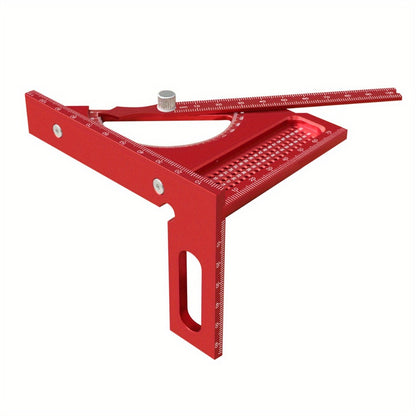 Adjustable 3D Carpentry Square Set 180° Rotating Aluminum Alloy Triangle Ruler T-Square with Scribing Holes Red Black Markings Woodworking Measurement Tool