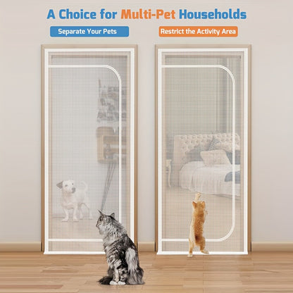 Cat Proof Door Curtain Pet Gate - Double Stitched Durable Scratch-Resistant Screen, Indoor Cat Barrier Door Cover for Doorways, Multiple Sizes, White & Black, Keep Cats In or Out of Rooms