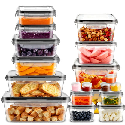 Food Storage Containers with Flip Top Lids - Leak Proof Microwave and Dishwasher Safe Plastic Lunch Boxes for Pantry Travel and Outdoor Use, Large Capacity Sets of 28, 44 or 54 Pieces with Labels and Marker Included