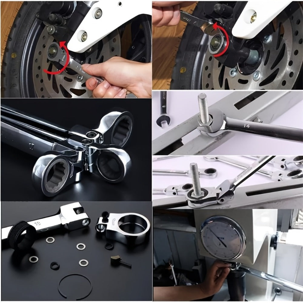 Ratcheting Wrench Set 16pcs Flex Head 180°, Metric 6-22mm CR-V Steel Combination Wrench Kit with 72-Tooth Ratchet & Organizer Bag, Professional Flex Head Ratchet Wrench for Auto & Home Repair