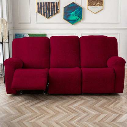 Jacquard Stretch Sofa Recliner Cover Big Leaves - High Stretch Soft Washable Slipcover for 1 2 3 Seat Loveseat with Console Furniture Protector Home Decor, 6 Colors