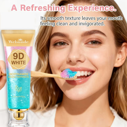 Niacinamide Toothpaste 9D Whitening Toothpaste for Stain Removal Fresh Breath Deep Cleansing Enamel Protection Minty Flavor Gentle on Gums Travel Size Oral Care for Women Men Daily Use