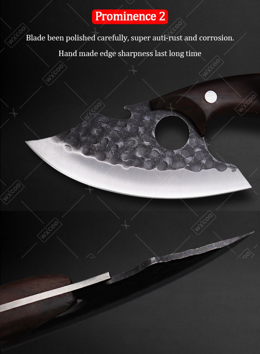 Chef Knife Set Stainless Steel, Professional Kitchen Knife Set with Boning Knife & Utility Knife, Viking BBQ Knife with Hammered Blade & Wood Handle, Multipurpose Cooking Knives for Meat Fish Vegetable