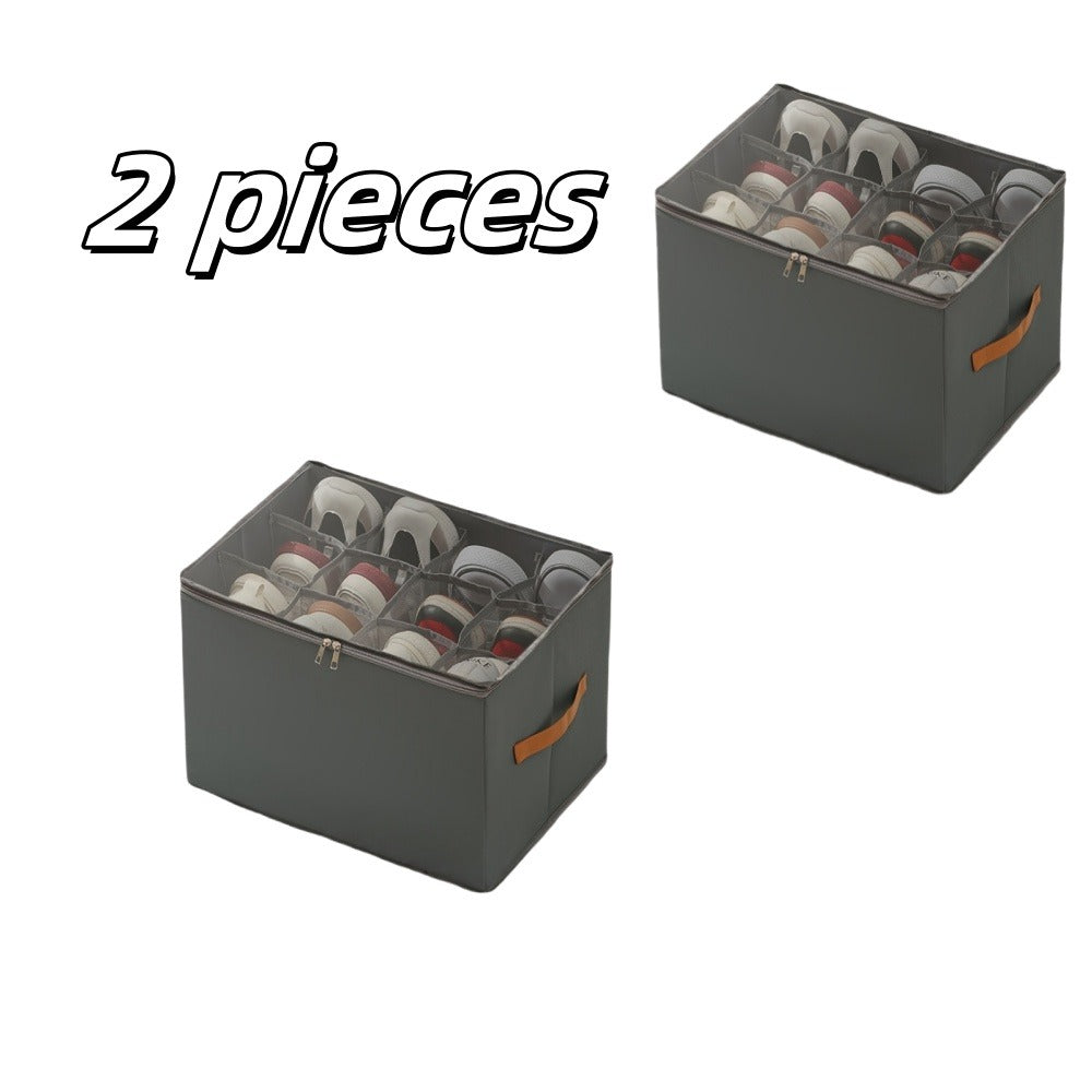 Oxford Fabric Shoe Storage Organizer with Adjustable Dividers, Transparent Lid & Handles – Holds 12 Pairs, Foldable, Zippered Dustproof, 2 or 4 Pack