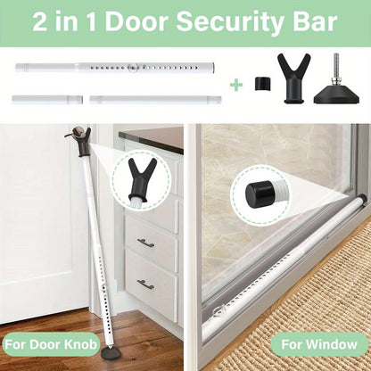 Door Security Bar Adjustable 28-45 Inch – Heavy Duty Door Barricade Bar with Anti-Slip Base, Fits Standard & Sliding Doors, Windows, Apartments, Hotels – Home Security Door Stopper Jammer 1 or 2 Pack