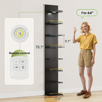 Floating Wall Shelves with LED Light - 6 & 8 Tier Wall Mounted Display Shelf Unit with Anti-Slip Rails for Bedroom, Living Room, Bathroom, Office & Dorm - Modern Space Saving Shelf (Black / White)