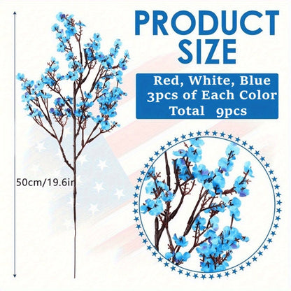 Artificial Baby's Breath Flowers 9pcs – Red White Blue Gypsophila Fake Flowers for Independence Day, Patriotic Party, Home Decor, Tabletop & Seasonal Holiday Floral Arrangements