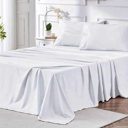 Microfiber Bed Sheet Set 4-Piece Deep Pocket Fitted Sheet Flat Sheet Pillowcases Twin Full Queen King All Colors Soft Breathable Fade Resistant Easy Care