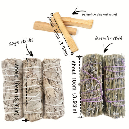 Palo Santo Sticks White Sage Lavender Aromatherapy Incense Set Peruvian Palo Santo for Meditation Spiritual Cleansing Home Office Purification Smudging Kit Gift for Christmas Halloween Thanksgiving Yoga
