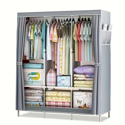 Portable Wardrobe Closet with Steel Frame & Non-Woven Shelves – Dustproof Clothes Storage Organizer, Visible Grid Sections, 67x17.7x50.4 Inch Bedroom Wardrobe for Shoes, Clothes & Accessories