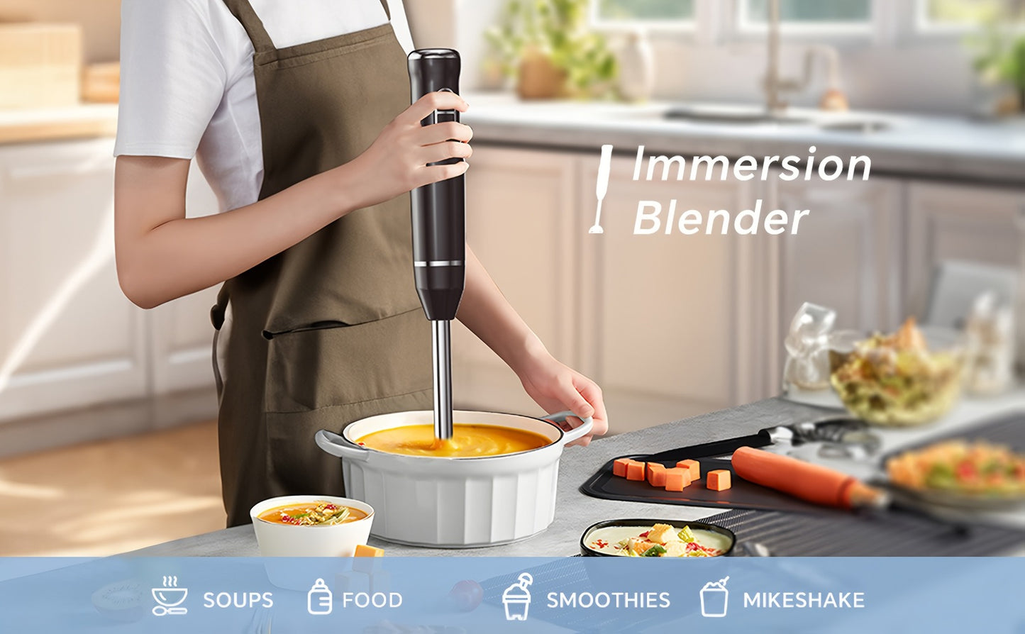 Immersion Blender 400W Handheld Stick Mixer with 2 Speeds & Turbo Mode 304 Stainless Steel Blades – Corded Hand Blender with Detachable Base for Soup Smoothie Puree Baby Food