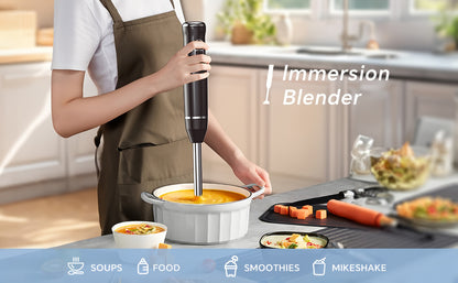 Immersion Blender 400W Handheld Stick Mixer with 2 Speeds & Turbo Mode 304 Stainless Steel Blades – Corded Hand Blender with Detachable Base for Soup Smoothie Puree Baby Food