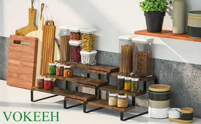 Expandable Spice Rack Organizer 3-Tier 2-Pack – Adjustable 13.8" to 26" Display Riser Stand for Kitchen Cabinet, Countertop & Pantry – Shelf for Spices, Liquor, Perfume, Makeup & Collectibles