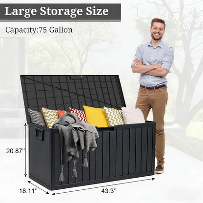 75 Gallon Outdoor Storage Box Waterproof Deck Box with Handles & Wheels – Large Patio Storage Cabinet for Pool Accessories, Garden Tools & Outdoor Furniture | Easy Assembly Lockable Deck Storage Chest