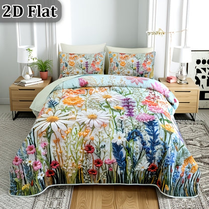 Comforter Set 2 3 Piece Colorful Floral Print Quilt with Pillowcases, Soft Breathable Hypoallergenic Machine Washable Quilted Bed Cover for Twin Full Queen King, Boho Flower Bedding Room Decor