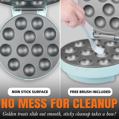 Cake Pop Maker Machine 12-Cavity 1.6 Inch – Electric Cake Pop Set with Flip-Over Even Heating Design, Cake Pop Stand, Sticks & Fork Tool Included, Red & Aqua