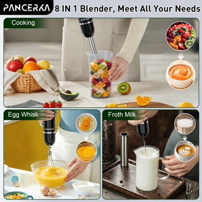 Immersion Blender 8-in-1 Electric Hand Blender with Turbo Mode & Detachable Base – 304 Stainless Steel Handheld Blender with Whisk Milk Frother Attachments for Smoothies Soups Baby Food Puree