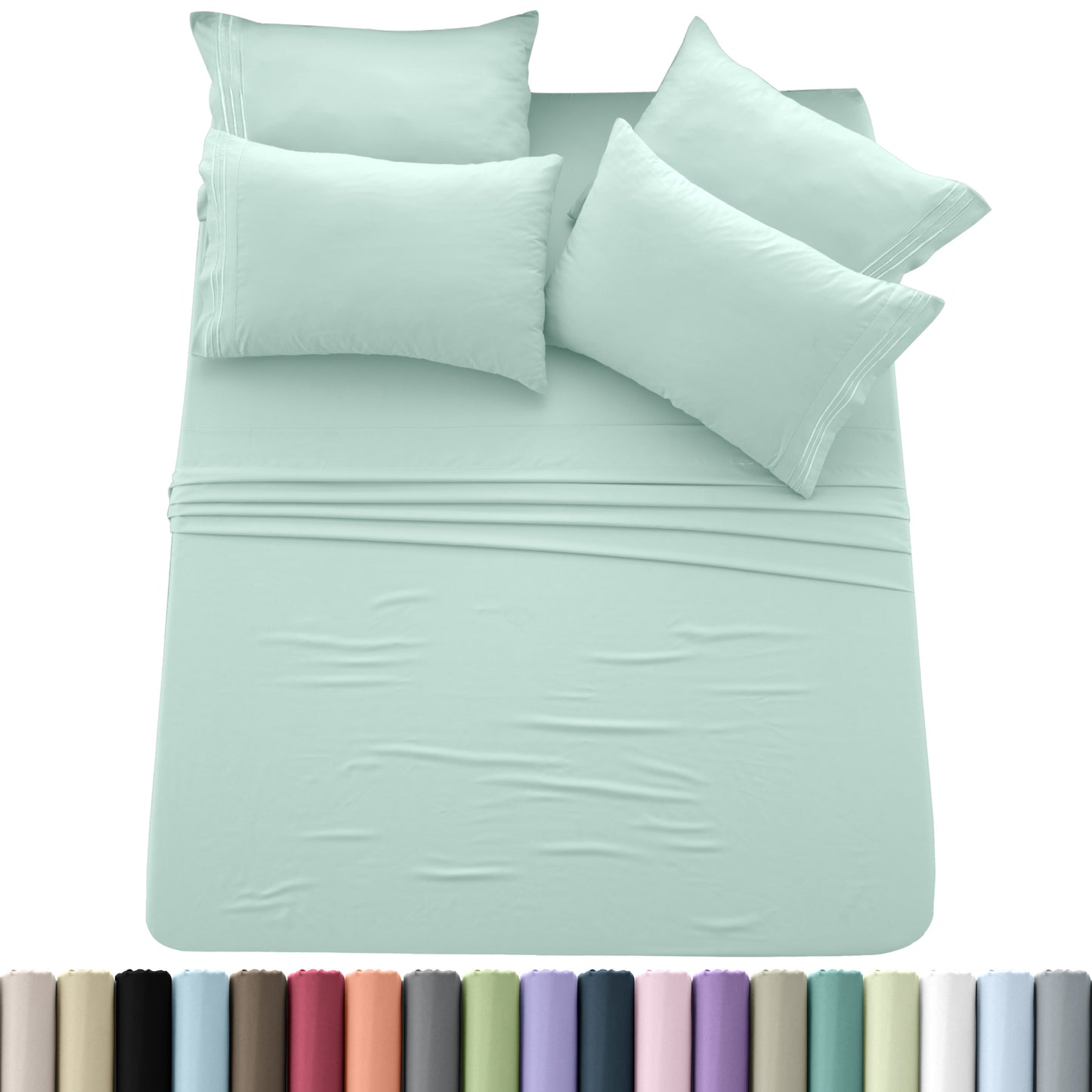 Brushed Microfiber Sheet Set 6pcs – Soft Fade-Resistant Bedding 20 Colors Twin Twin XL Full Queen King Cal King Fitted Flat Pillowcases