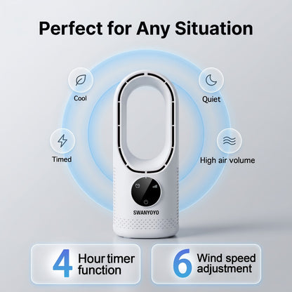Portable Bladeless Fan USB Tower Fan, Desktop Air Conditioner Fan with Water Mist Cooling, Remote Control, Touch Screen, 7-Color LED Ambient Light and Timer, Personal Cooling Fan for Office, Travel, Camping, Home