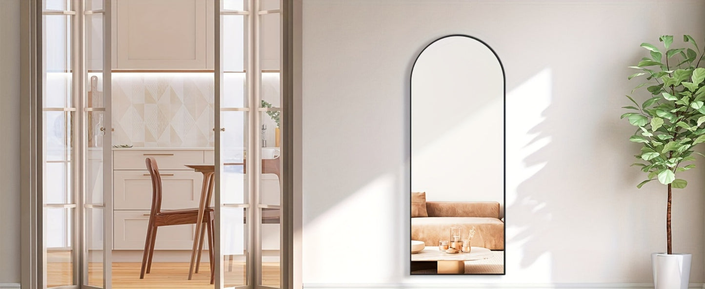 Full Length Floor Mirror with Stand – Arched & Rectangular Full Body Mirror, Aluminum Alloy Frame, Shatter-Proof Nano Glass, Bedroom Living Room Cloakroom Wall Leaning Mirror