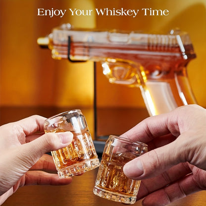 Pistol Whiskey Decanter Set with 2 Shot Glasses – Cool Liquor Dispenser Gift for Him, Husband, Dad | Unique Birthday & Anniversary Bar Gift