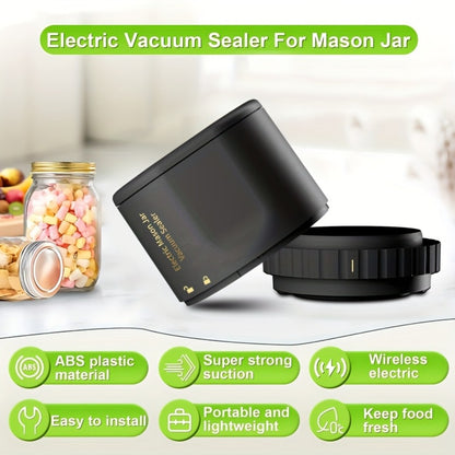 Electric Mason Jar Sealer One-Touch Vacuum Seal - 2025 New Model Automatic Jar Sealer Kit with Wide Mouth & Regular Mouth Lids, Food Storage Vacuum Sealer for Mason Jars, Canning Jar Lid Sealer, Black & White