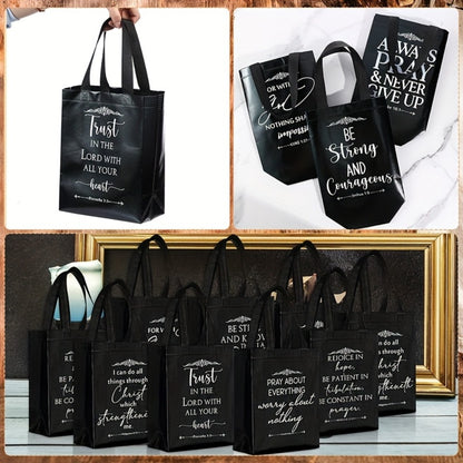 Christian Gift Bags Bulk with Handle – 24/48 Pcs Bible Verse Religious Reusable Bags Medium Size for Church Visitors Baptism Wedding Party Favors Father’s Day Black