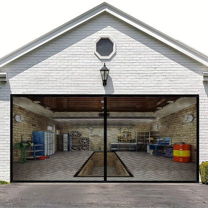 Garage Screen Door Magnetic Closure Heavy Duty Mesh Screen for 2-Car Garage, Hands-Free Walk-Through, Weather Resistant Pest Proof Bug Barrier, Easy Install, Fits Single & Double Garage Door Openings