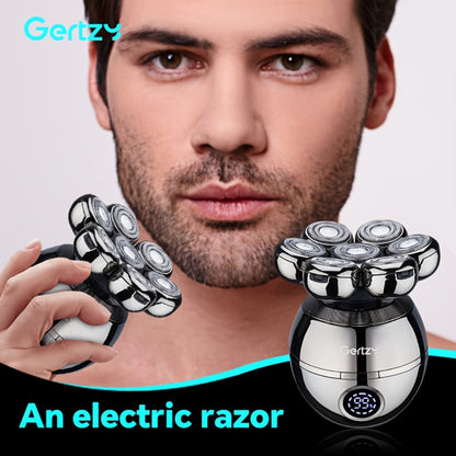 Electric Head Shaver for Bald Men 5-in-1 Grooming Kit with Rotary Blades, Hair Clipper, Nose Trimmer, Cleaning Brush & Scalp Massager – Cordless Rechargeable Skull Shaver, Silver & Gold
