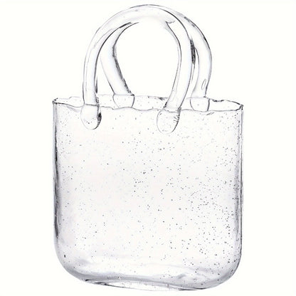 Glass Purse Vase for Flowers Glow in the Dark Vase Fish Bowl Bubble Clear Bag Vase with Handle 7.7x3.9x10.4In Unique Decorative Vases for Centerpieces Wedding Table Christmas Home Decor