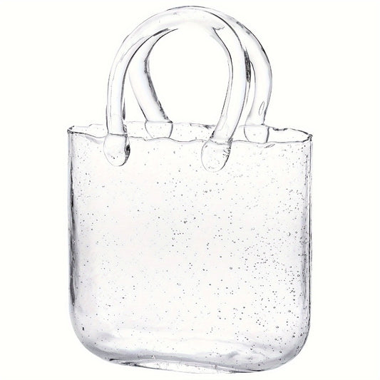 Glass Purse Vase for Flowers Glow in the Dark Vase Fish Bowl Bubble Clear Bag Vase with Handle 7.7x3.9x10.4In Unique Decorative Vases for Centerpieces Wedding Table Christmas Home Decor