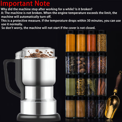 Electric Coffee Grinder 300W High Power Spice Grinder for Coffee Beans Spices Seeds and Grains Multifunctional One-Touch Grinding Machine for Home Kitchen