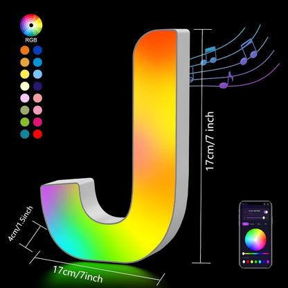 LED Letter Lights Music Sync - Colorful Flashing Marquee Alphabet Lights for Room Decor, Party, Bedroom, Festival & Camping, Numbers 0-9 & A-Z & Symbols Available, Night Light Wall Decoration